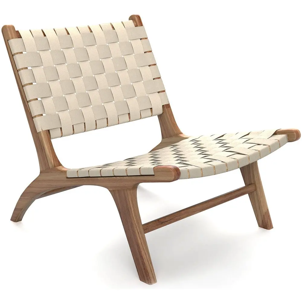  Buy Handcrafted Armchair with Boho Bali Design in Wood and Linen - Grau Beige 60470 - in the EU
