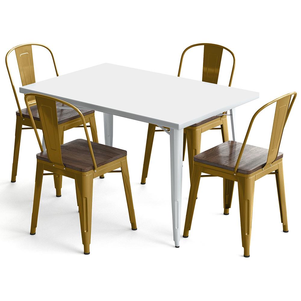  Buy Dining Table + X4 Dining Chairs Set Bistrot - Industrial design Metal and Dark Wood - New Edition Gold 60441 - in the EU