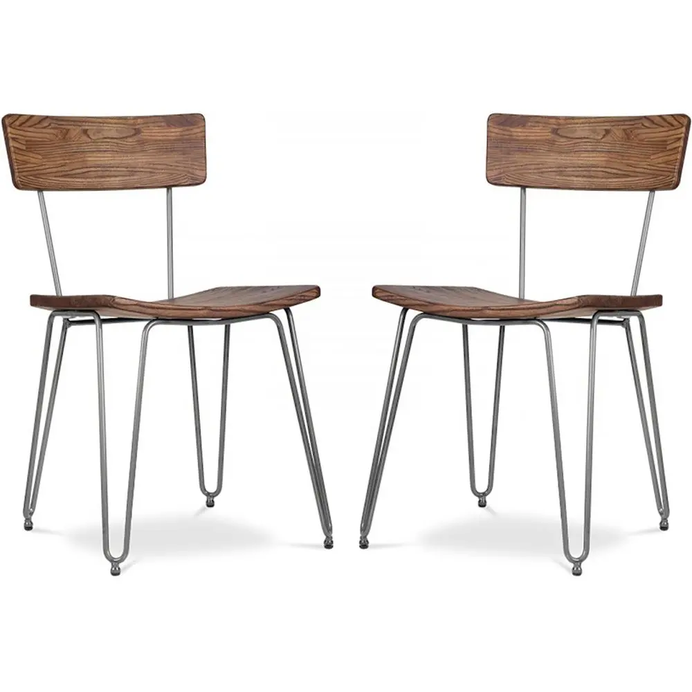  Buy x2 Industrial style hairpin chair - Wood and metal Silver 60531 - in the EU