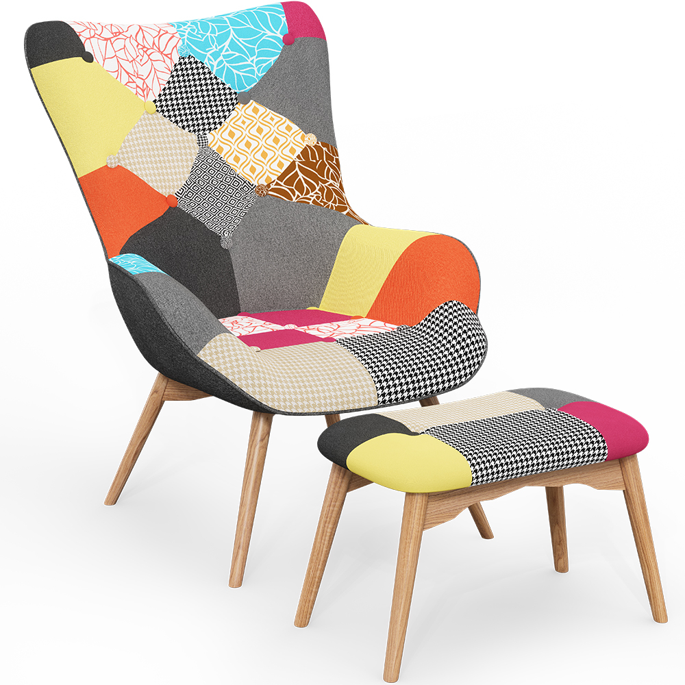  Buy Armchair with ottoman patchwork upholstery scandinavian design - Mero Multicolour 60535 - in the EU