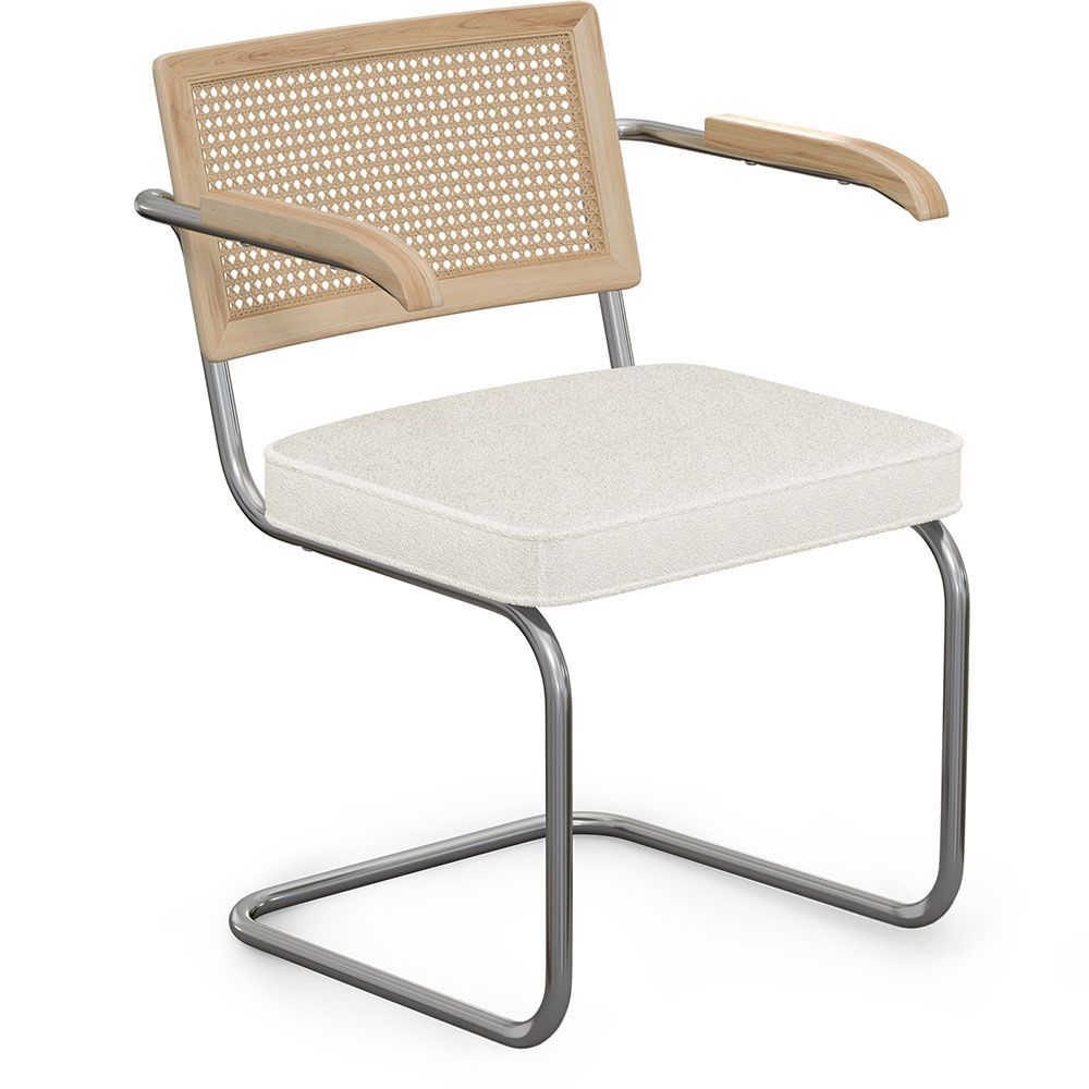  Buy Dining Chair Natural Rattan Lattice Back Boucle Design with Armrest - Jya White 60538 - in the EU