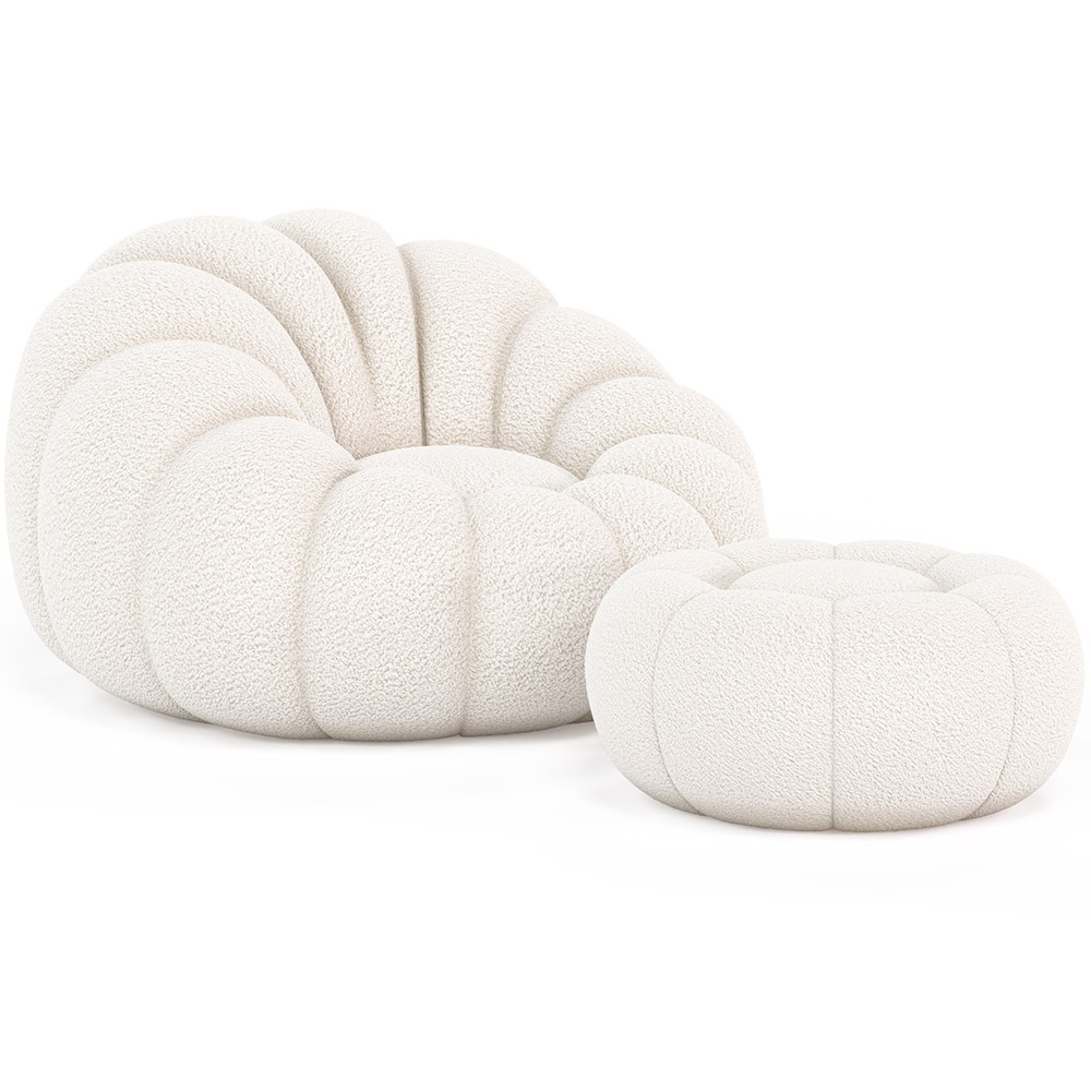  Buy Upholstered Armchair with Ottoman - White Boucle - Calera White 60542 - in the EU