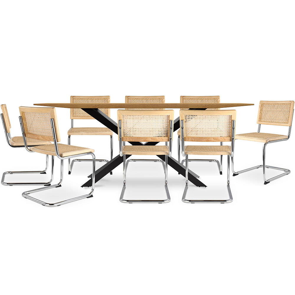  Buy Pack Industrial Wooden Table (220cm) & 8 Rattan Mesh Chairs - Lia Natural 60562 - in the EU