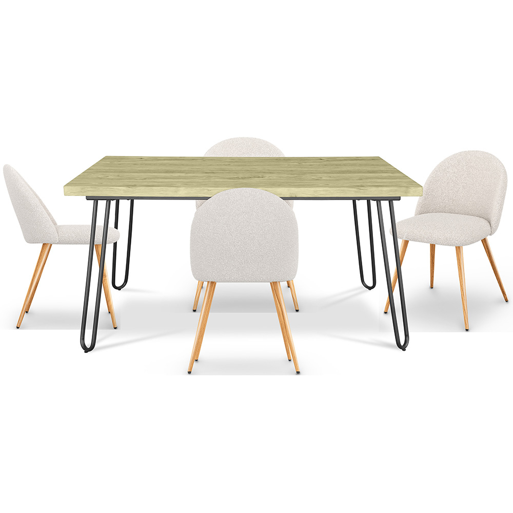  Buy Pack Hairpin Dining Table 120x90 & 4 Bouclé Upholstered Chairs - Bennett White 60571 - in the EU