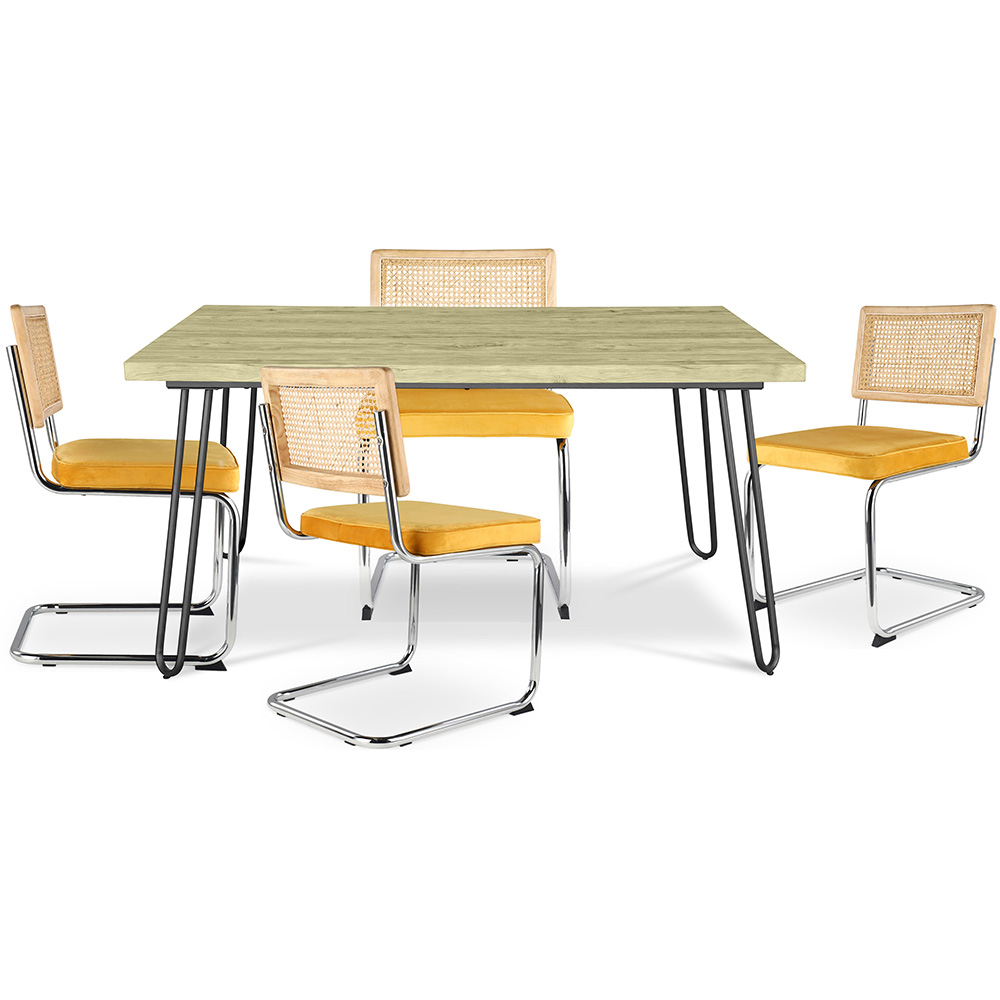  Buy Pack Hairpin Dining Table 120x90 & 4 Black Mesh Rattan and Velvet Chairs - Wanda Mustard 60587 - in the EU