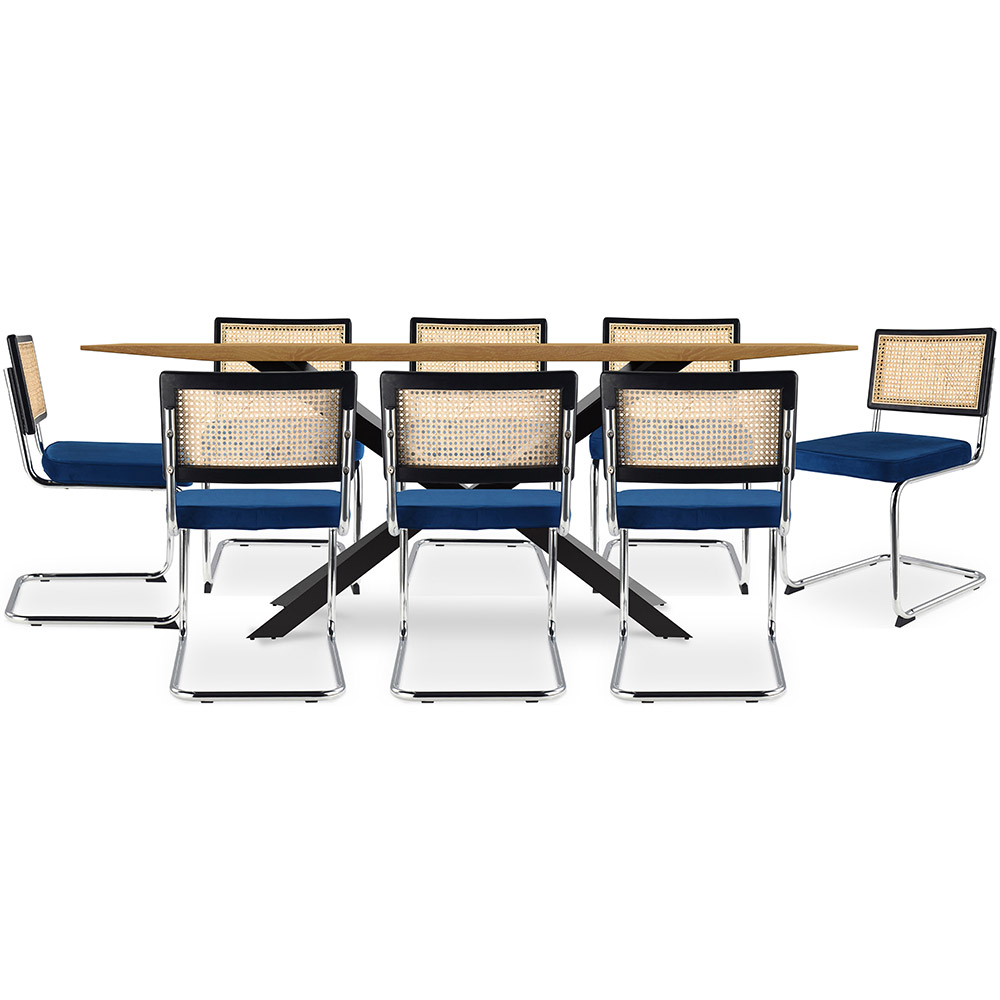  Buy Pack Industrial Wooden Table (220cm) & 8 Rattan and Velvet Mesh Chairs - Jenka Dark blue 60597 - in the EU