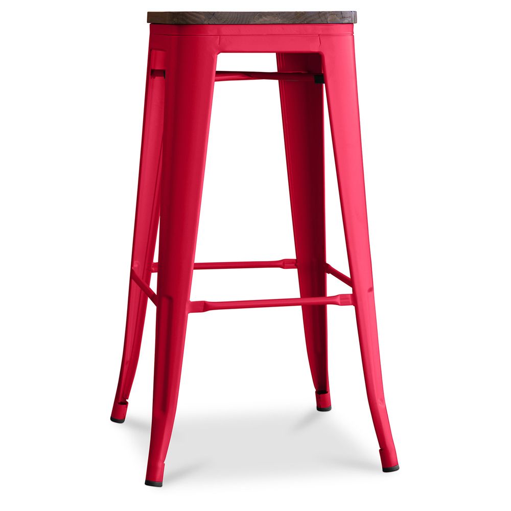  Buy Industrial Design Bar Stool - Wood & Steel - 76cm - Metalix Red 54406 - in the EU