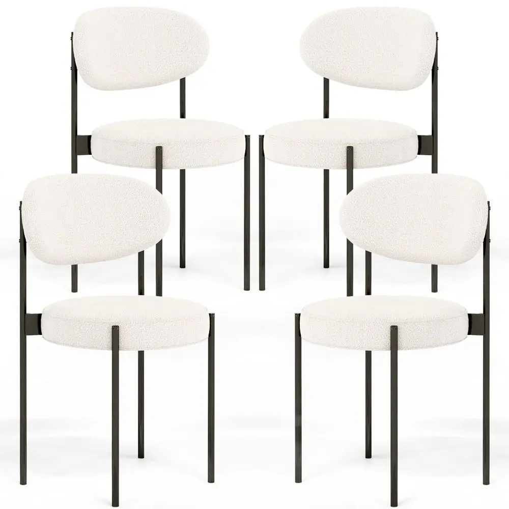  Buy Pack of 4 - Dining Chair - Upholstered in Bouclé Fabric - Black Metal - Martha White 61005 - in the EU