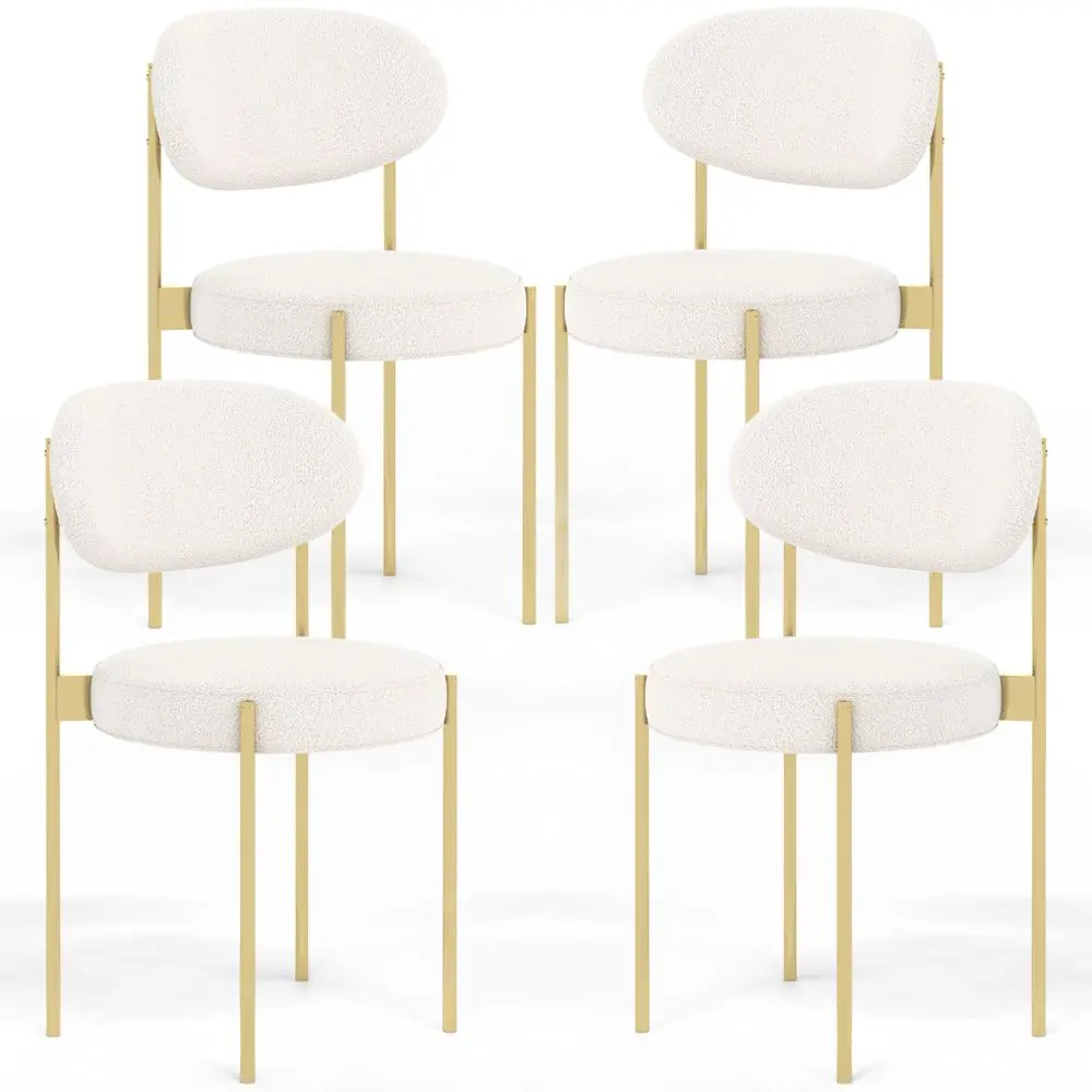  Buy Pack of 4 - Dining Chair - Upholstered in Bouclé Fabric - Golden Metal - Martha White 61006 - in the EU