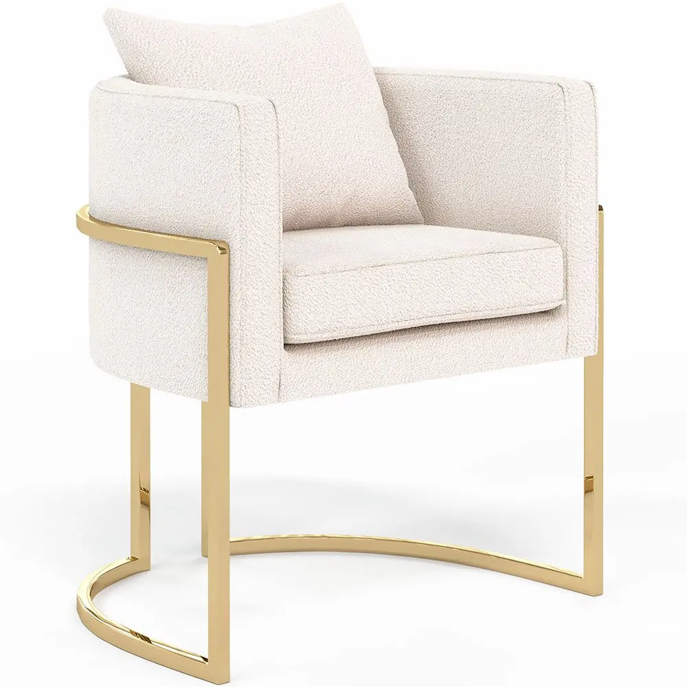  Buy Dining Chair - With armrests - Upholstered in Bouclé Fabric - Vittoria White 61010 - in the EU