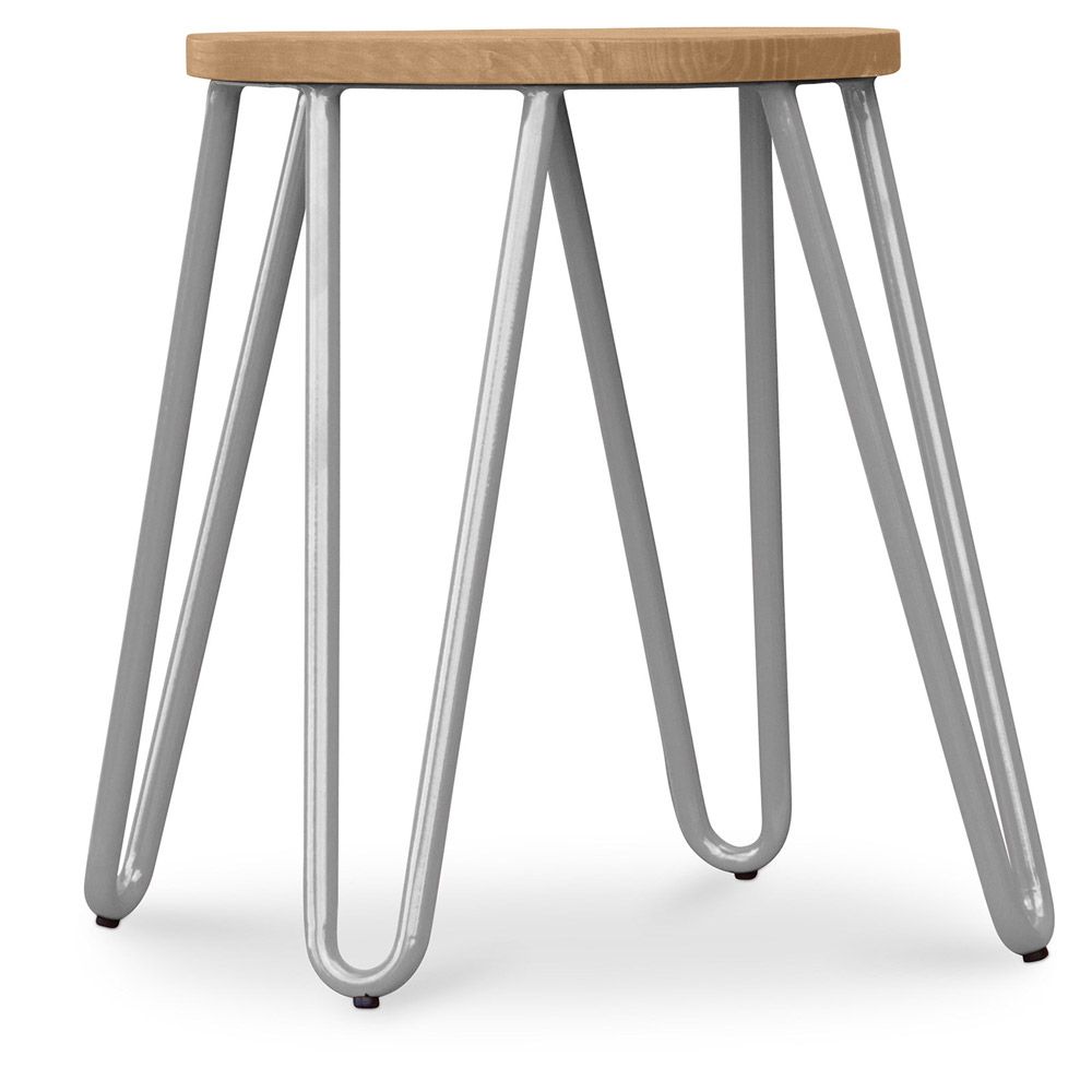  Buy Hairpin Stool - 42cm - Light wood and metal Light grey 61217 - in the EU