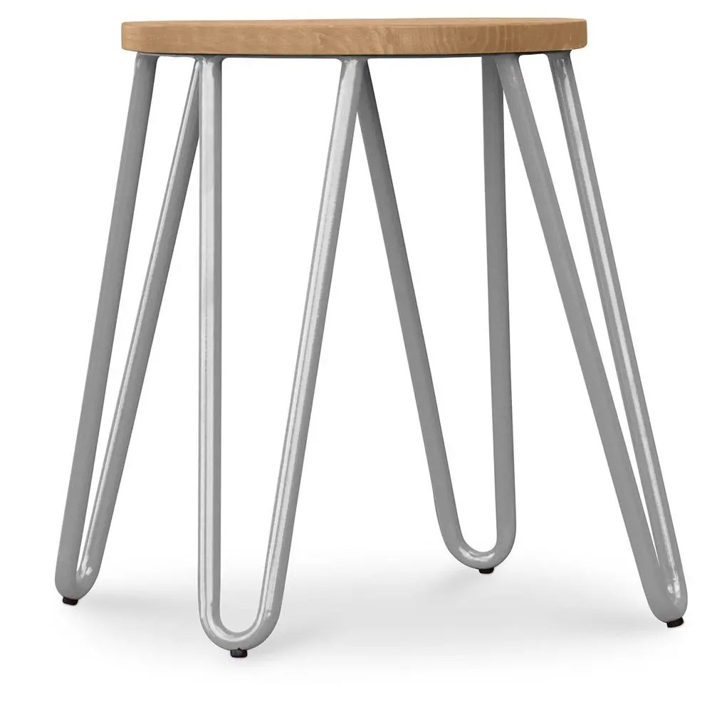  Buy Hairpin Stool - 42cm - Light wood and metal Light grey 61217 - in the EU