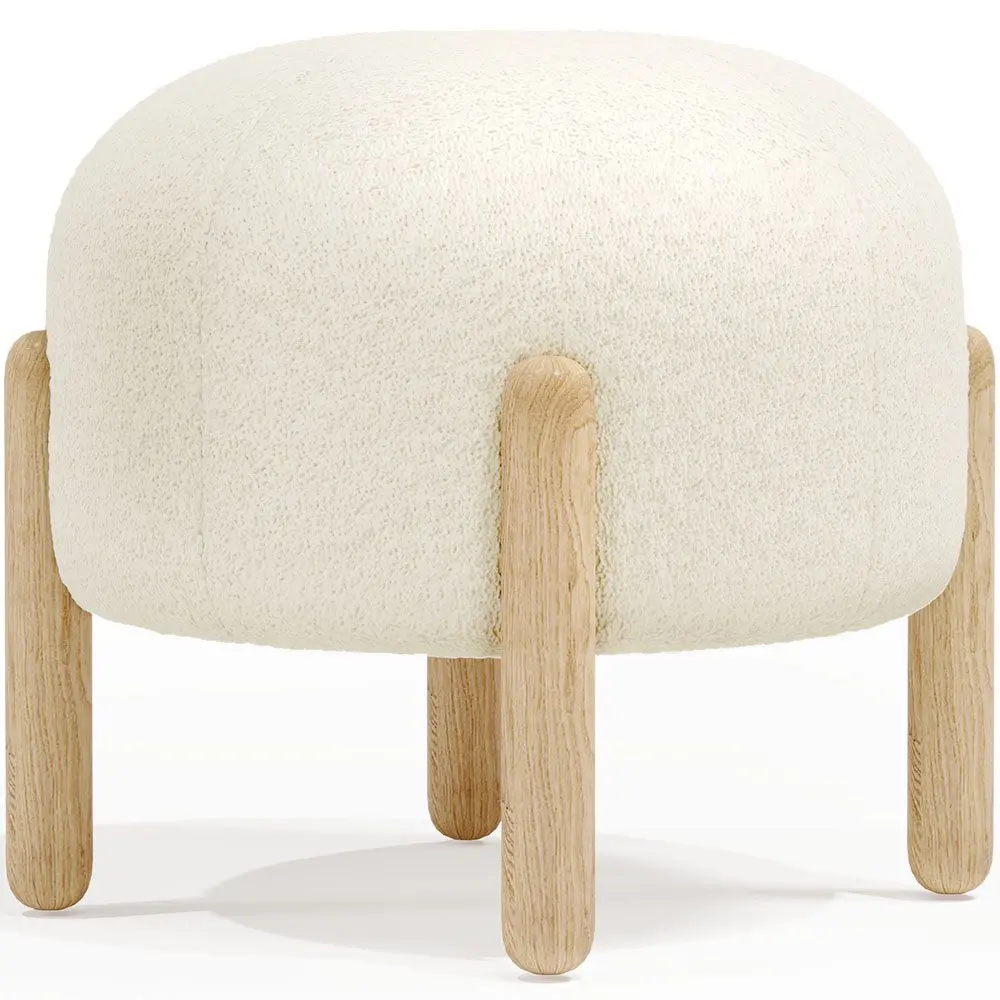  Buy Low Stool Upholstered in Bouclé - Round White 61251 - in the EU