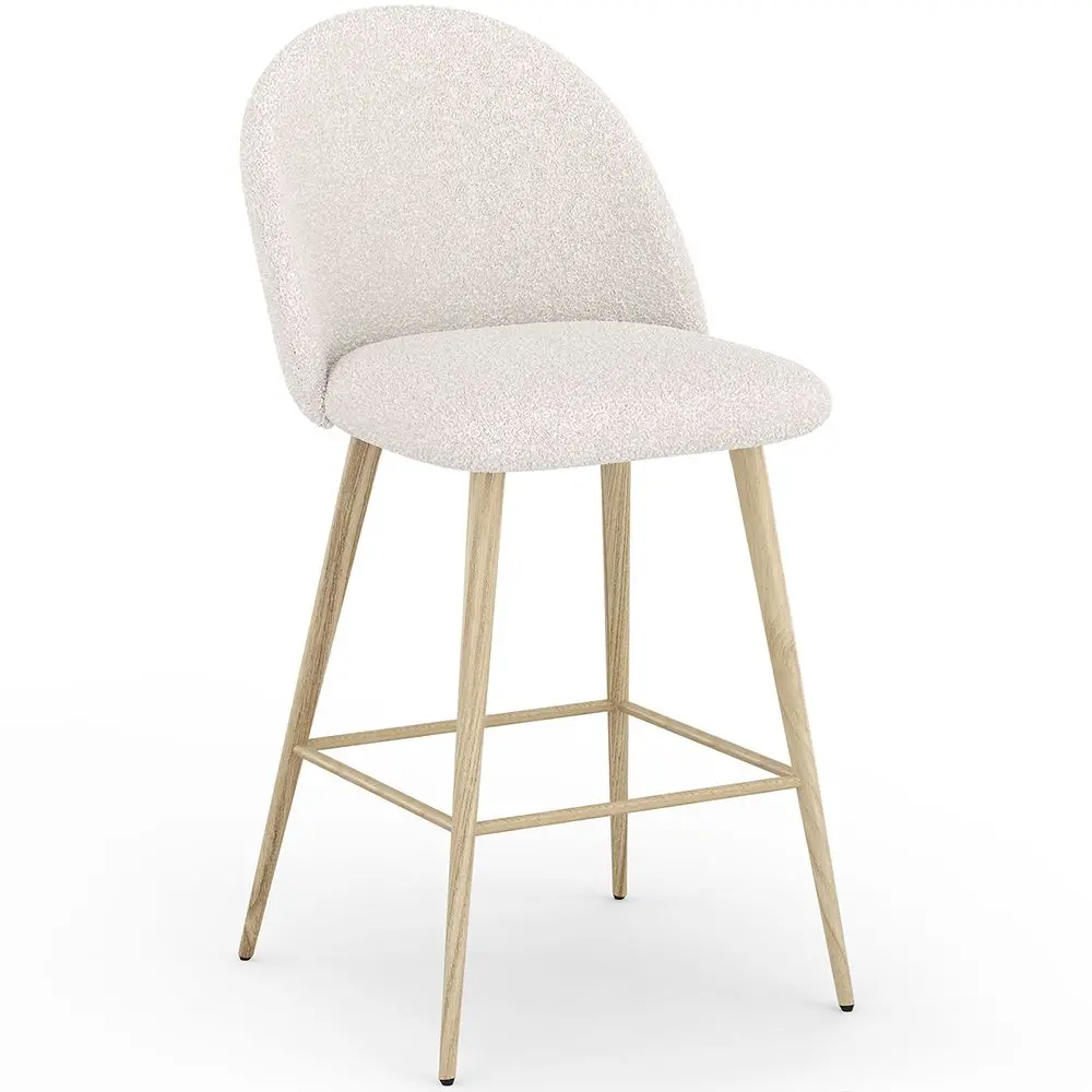  Buy Stool Upholstered in Bouclé Fabric - Scandinavian Design - 66cm - Bennett White 61285 - in the EU