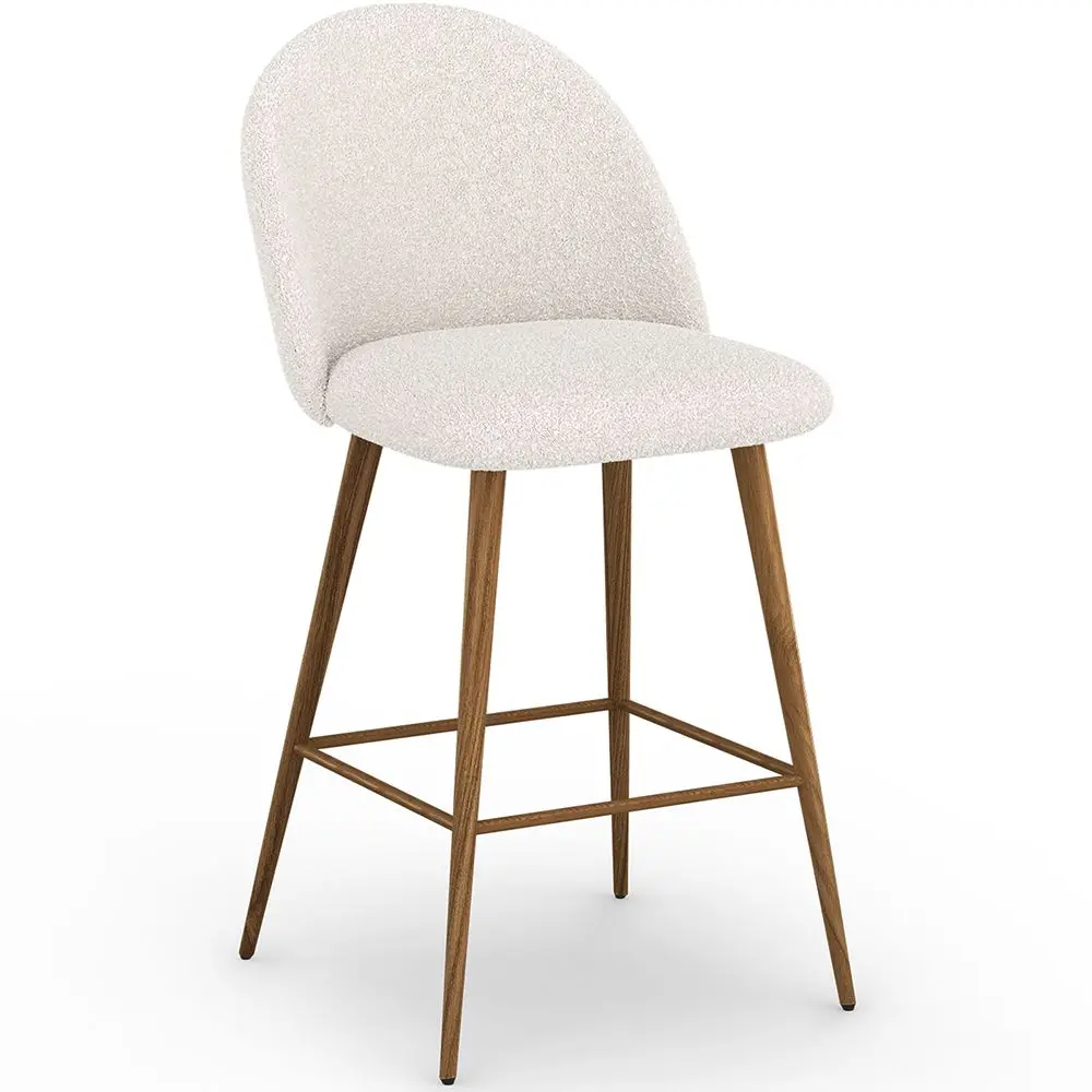  Buy Stool Upholstered in Bouclé Fabric - Scandinavian Design - 66cm - Bennett White 61286 - in the EU