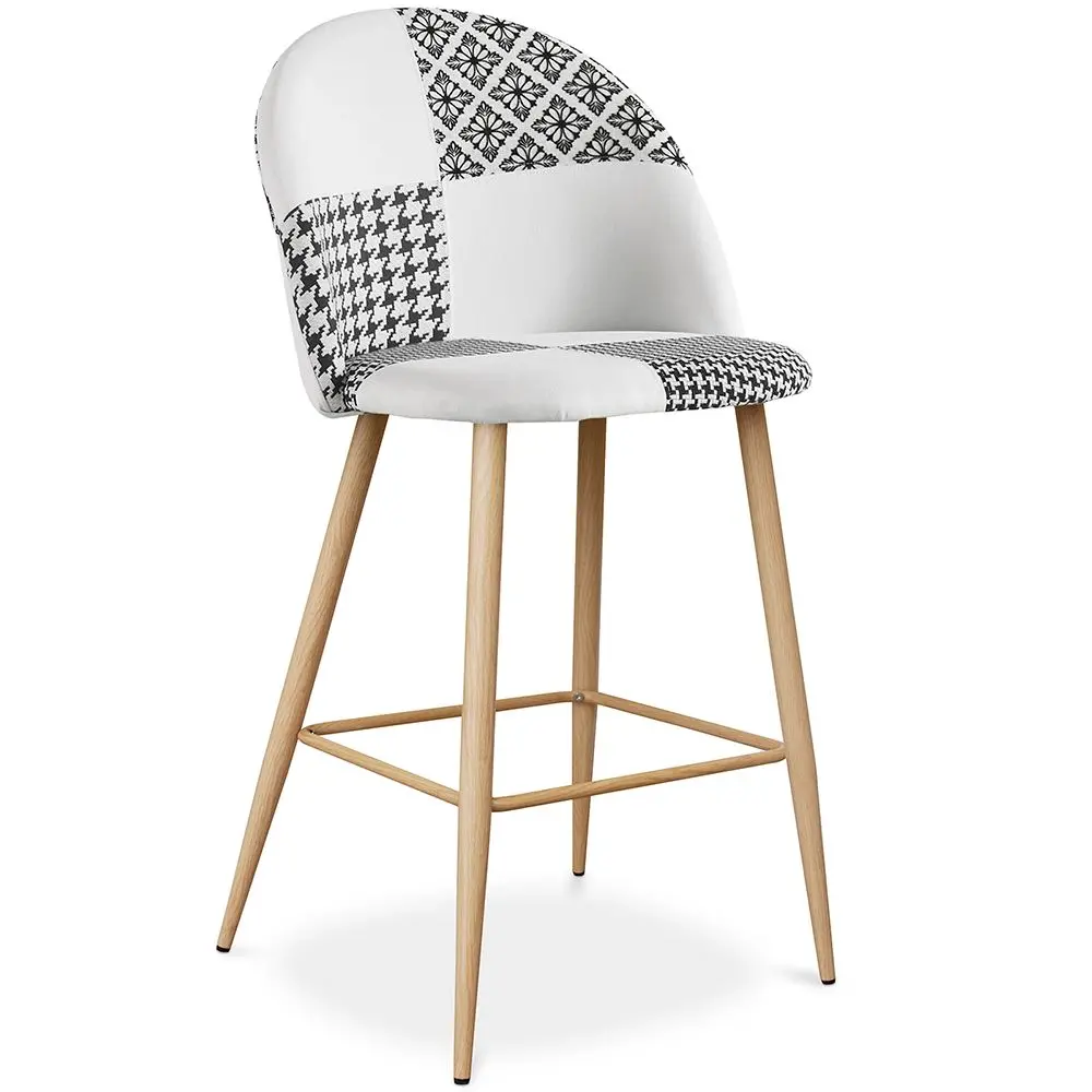  Buy Patchwork Upholstered Stool - Scandinavian Style - Black and White - 66cm -  Bennett White / Black 61291 - in the EU