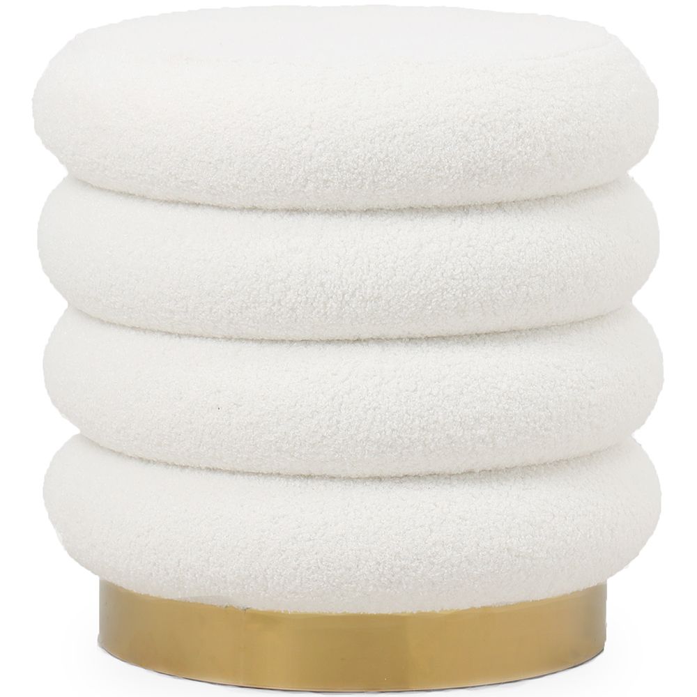  Buy Round Pouf Upholstered in Bouclé Fabric - Leonora White 61301 - in the EU