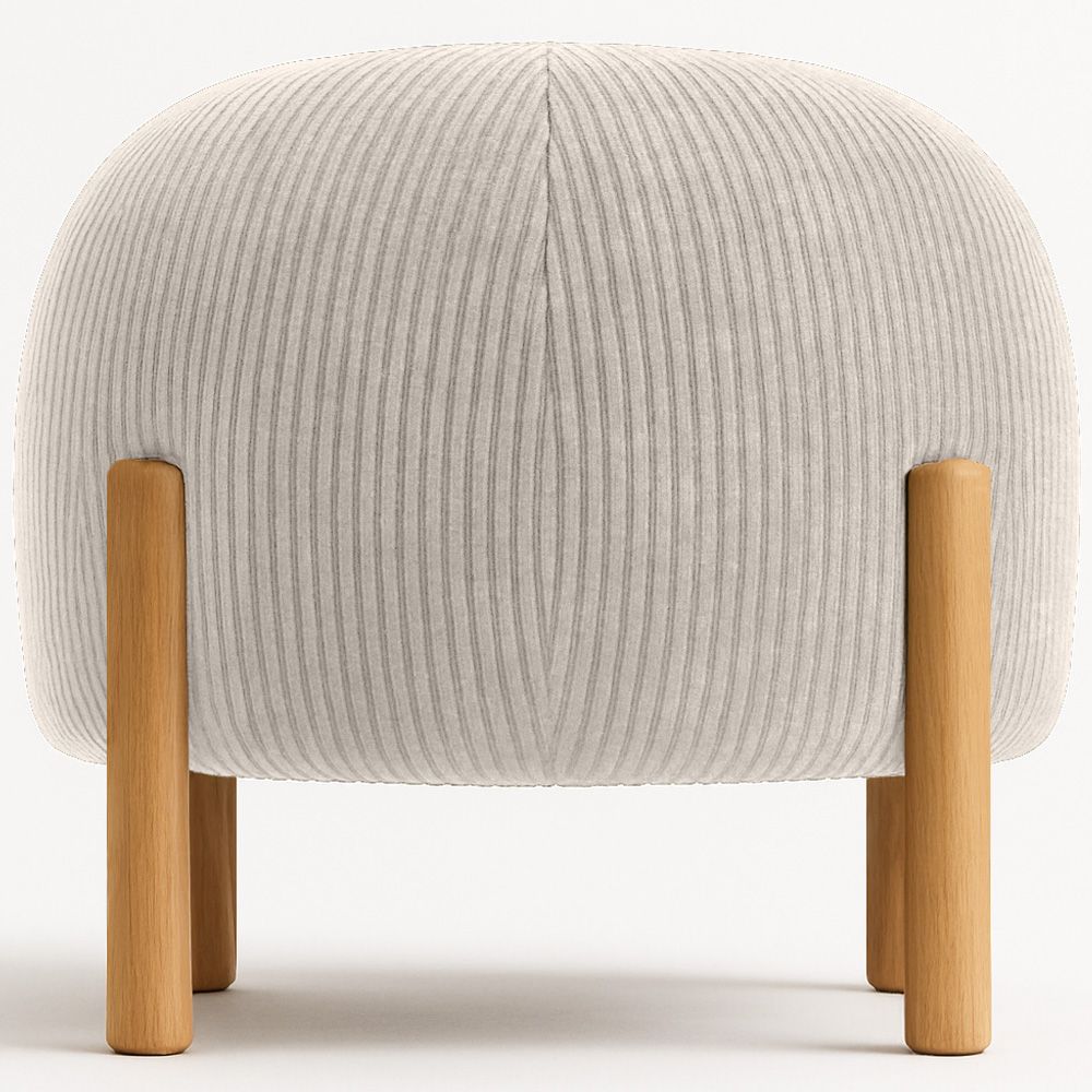  Buy Round Corduroy Upholstered Pouf with Natural Wood Legs - Merv Ivory 61450 - in the EU