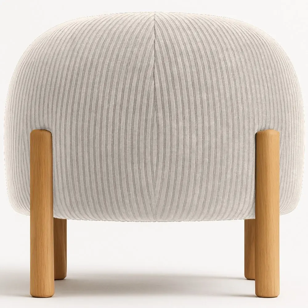  Buy Round Corduroy Upholstered Pouf with Natural Wood Legs - Merv Ivory 61450 - in the EU