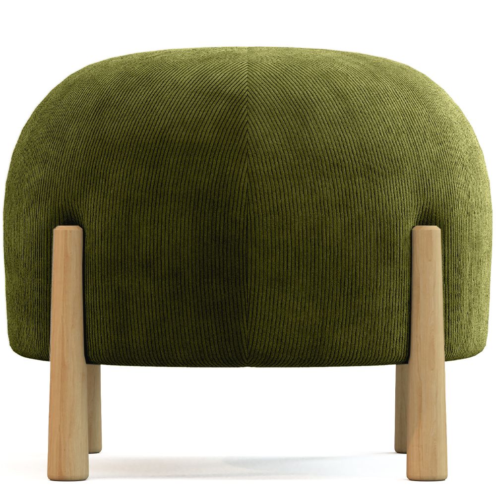  Buy Round Corduroy Upholstered Pouf with Natural Wood Legs - Merv Olive 61450 - in the EU