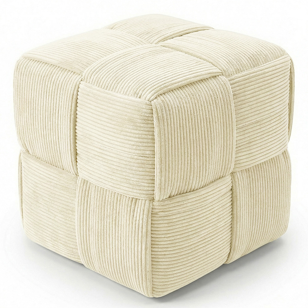  Buy Square Corduroy Upholstered Pouf - Modern Design - Dice Ivory 61451 - in the EU