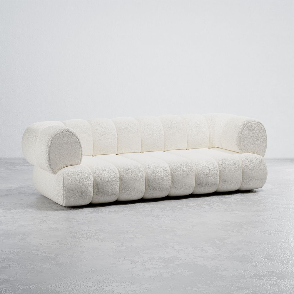  Buy Bouclé Upholstered Sofa - Modern Style - 2/3 Seater - Curved Premium White 61488 - in the EU