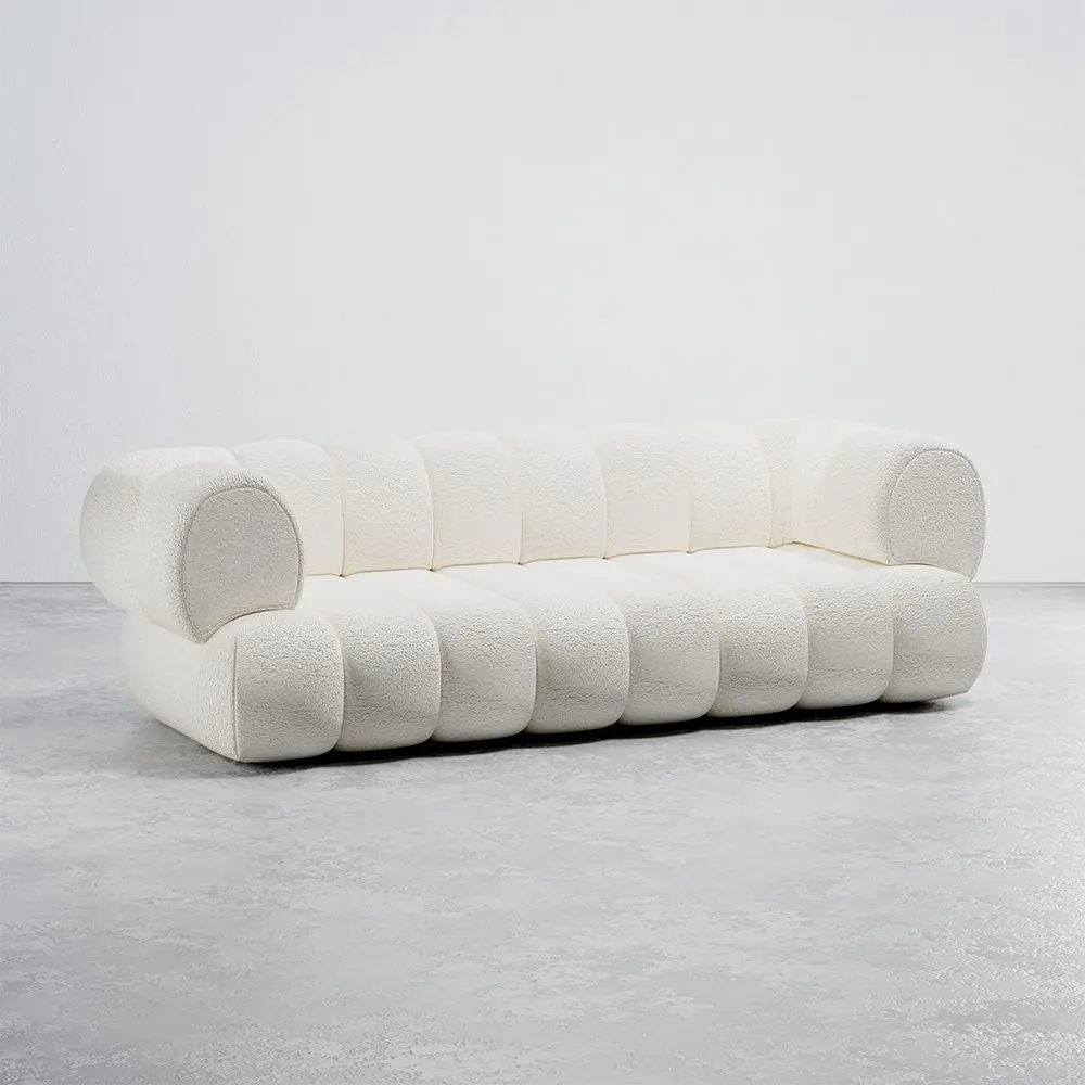  Buy Bouclé Upholstered Sofa - Modern Style - 2/3 Seater - Curved Premium White 61488 - in the EU