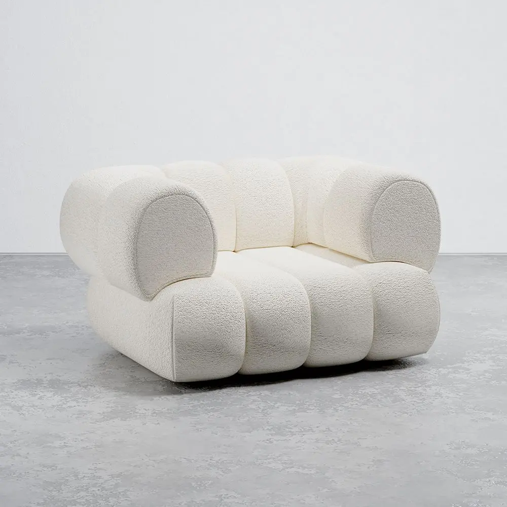  Buy Armchair Upholstered in Bouclé Fabric - Modern Style - Curve Premium White 61489 - in the EU