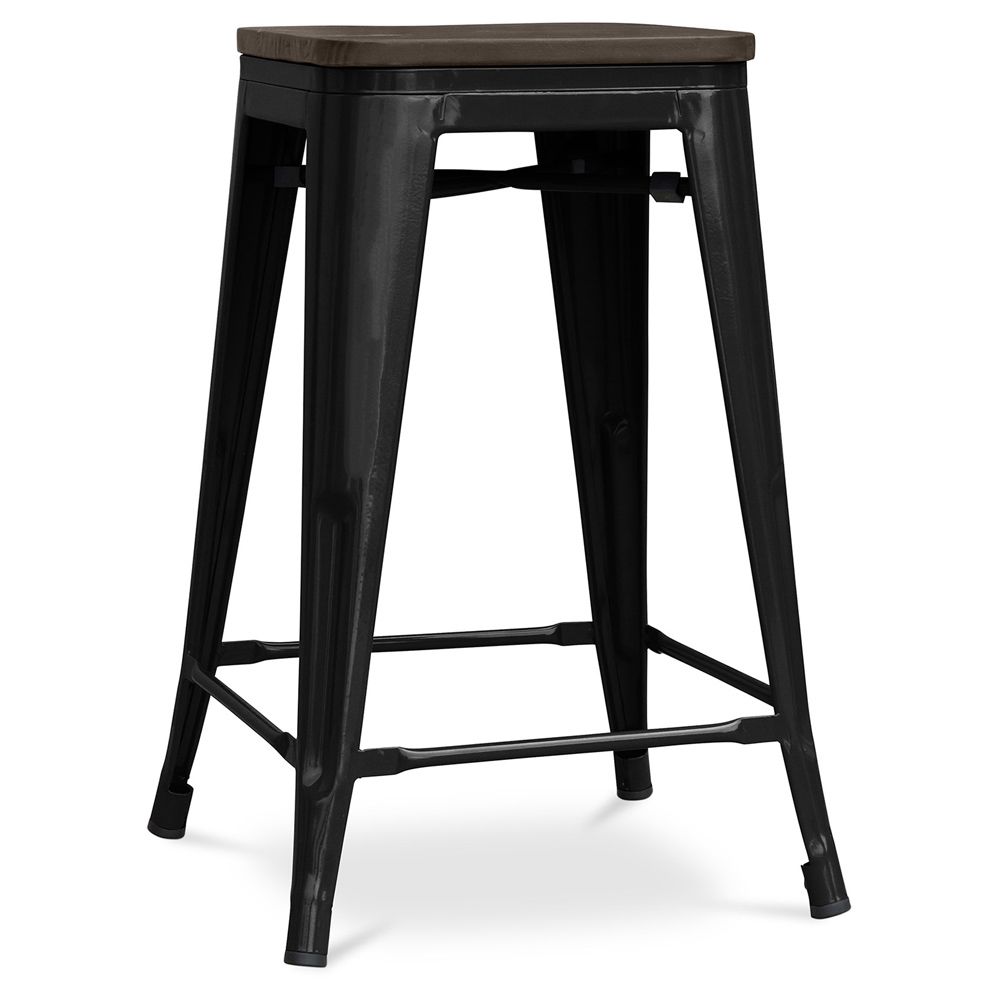  Buy Bar Stool - Industrial Design - Wood & Steel - 60cm -Metalix Black 58354 - in the EU