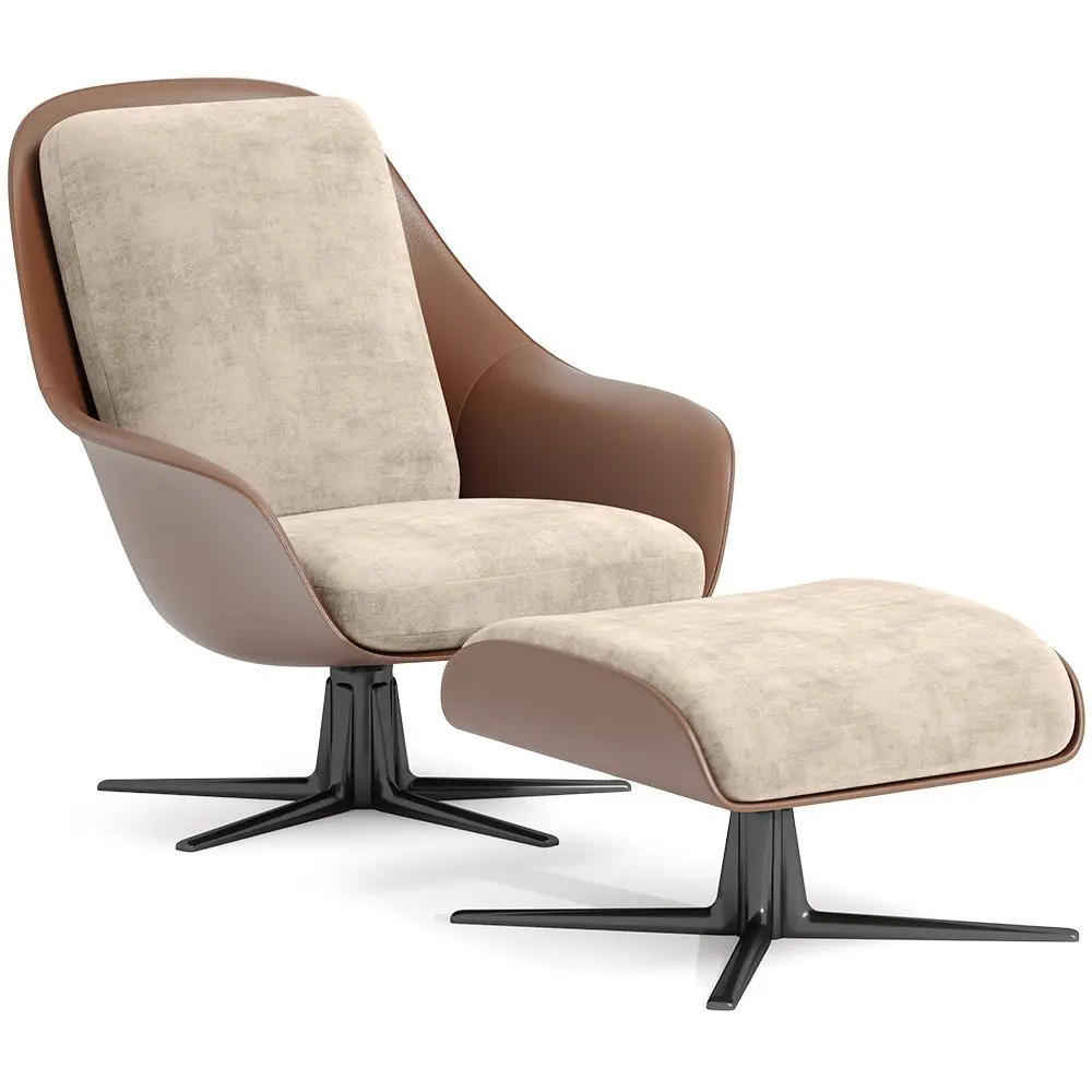  Buy Contemporary Upholstered Design Armchair with Footrest - Aletha White 61066 - in the EU