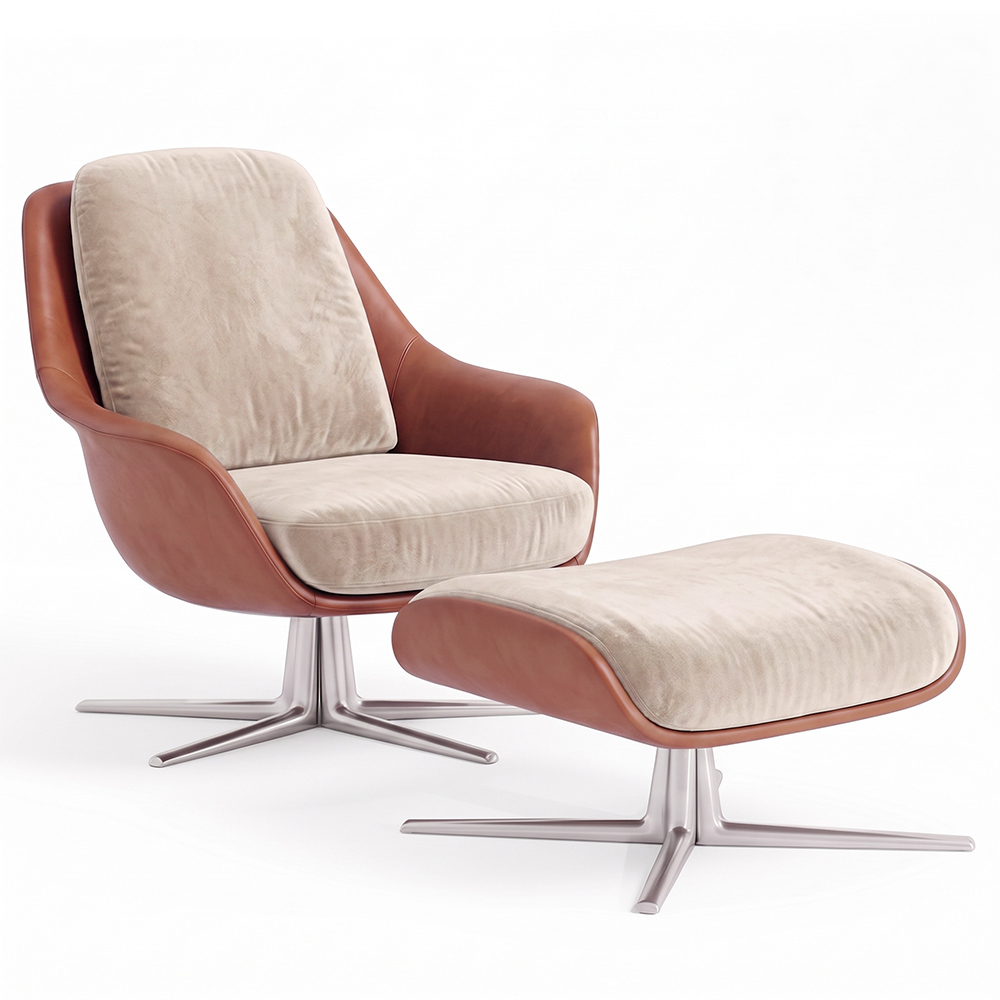  Buy Contemporary Upholstered Design Armchair with Footrest - Aletha White 61066 - in the EU