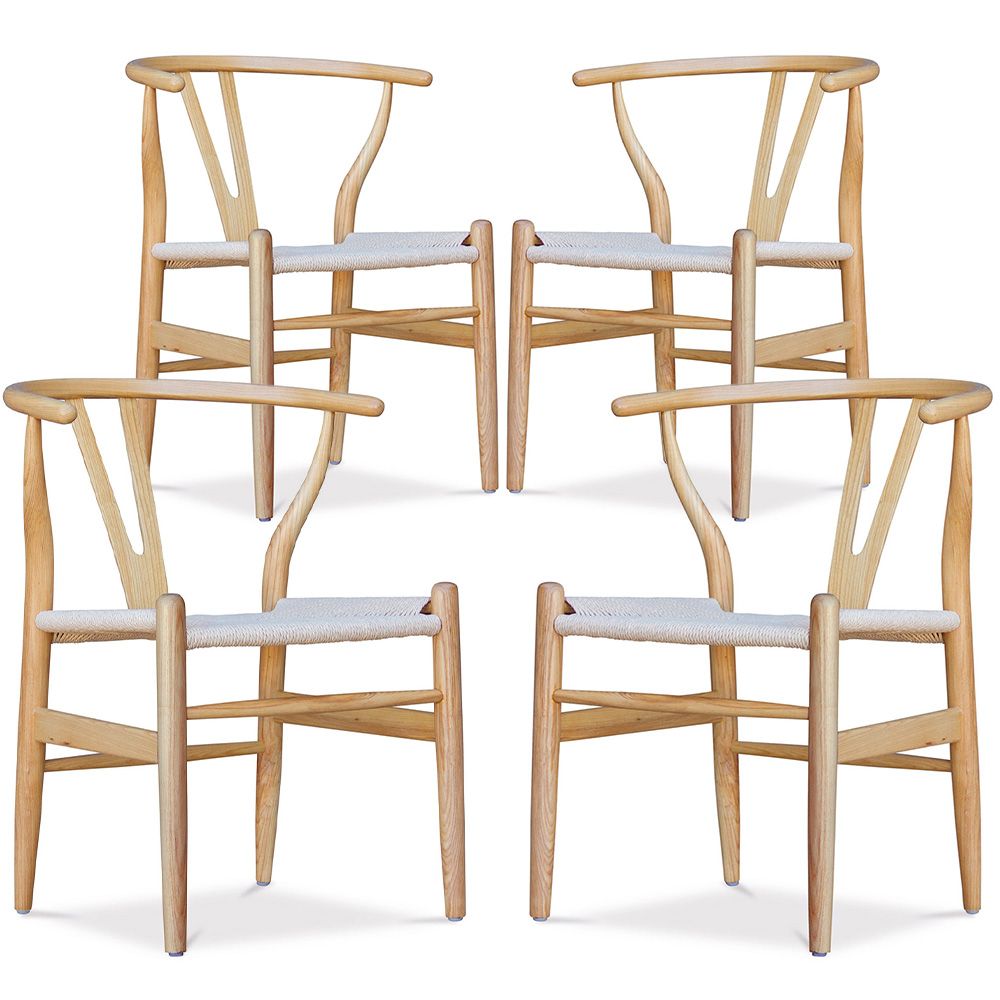  Buy Pack of 4 Dining Chairs Scandinavian Wooden with Rope Seat - Wish Natural wood 61556 - in the EU