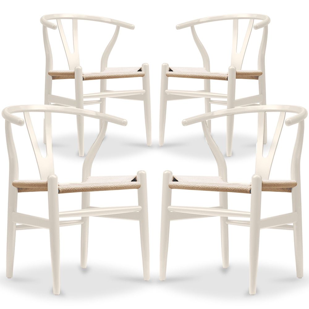  Buy Pack of 4 Dining Chairs Scandinavian Wooden with Rope Seat - Wish Ivory 61556 - in the EU