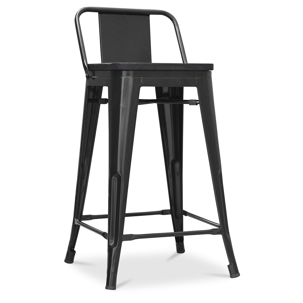  Buy Industrial Design Bar Stool with Backrest - Wood & Steel - 60 cm - Metalix Black 59117 - in the EU