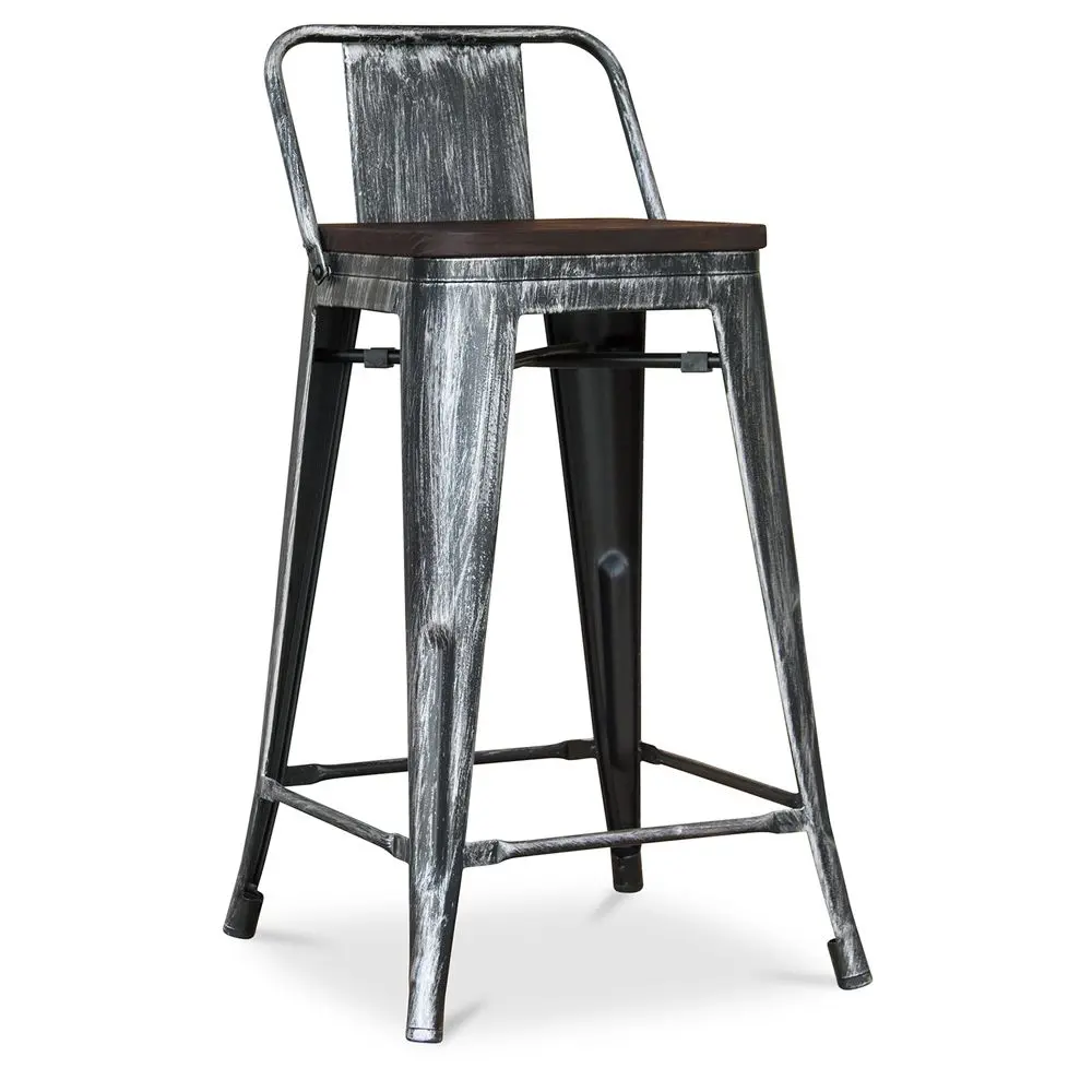  Buy Industrial Design Bar Stool with Backrest - Wood & Steel - 60 cm - Metalix Industriel 59117 - in the EU