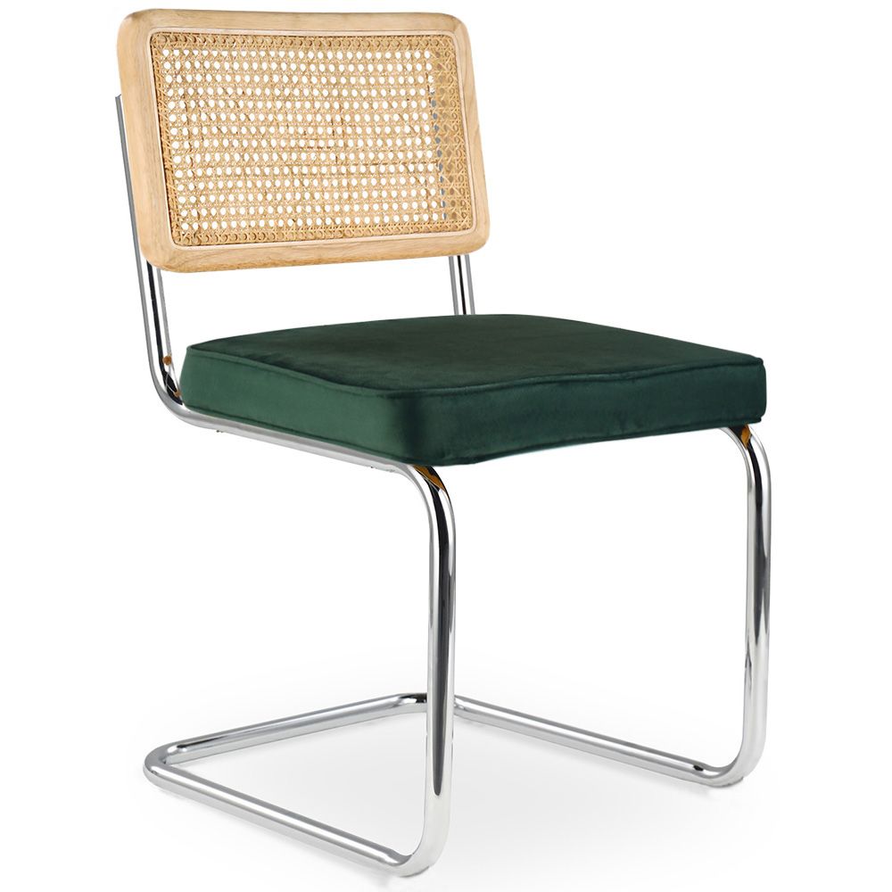  Buy Dining Chair - Upholstered in Velvet - Wood and Rattan - New Edition - Wanda Dark green 61591 - in the EU