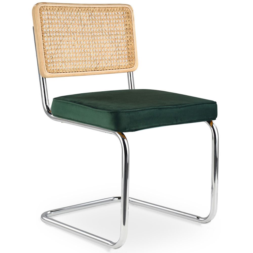  Buy Dining Chair - Upholstered in Velvet - Wood and Rattan - New Edition - Wanda Dark green 61591 - in the EU