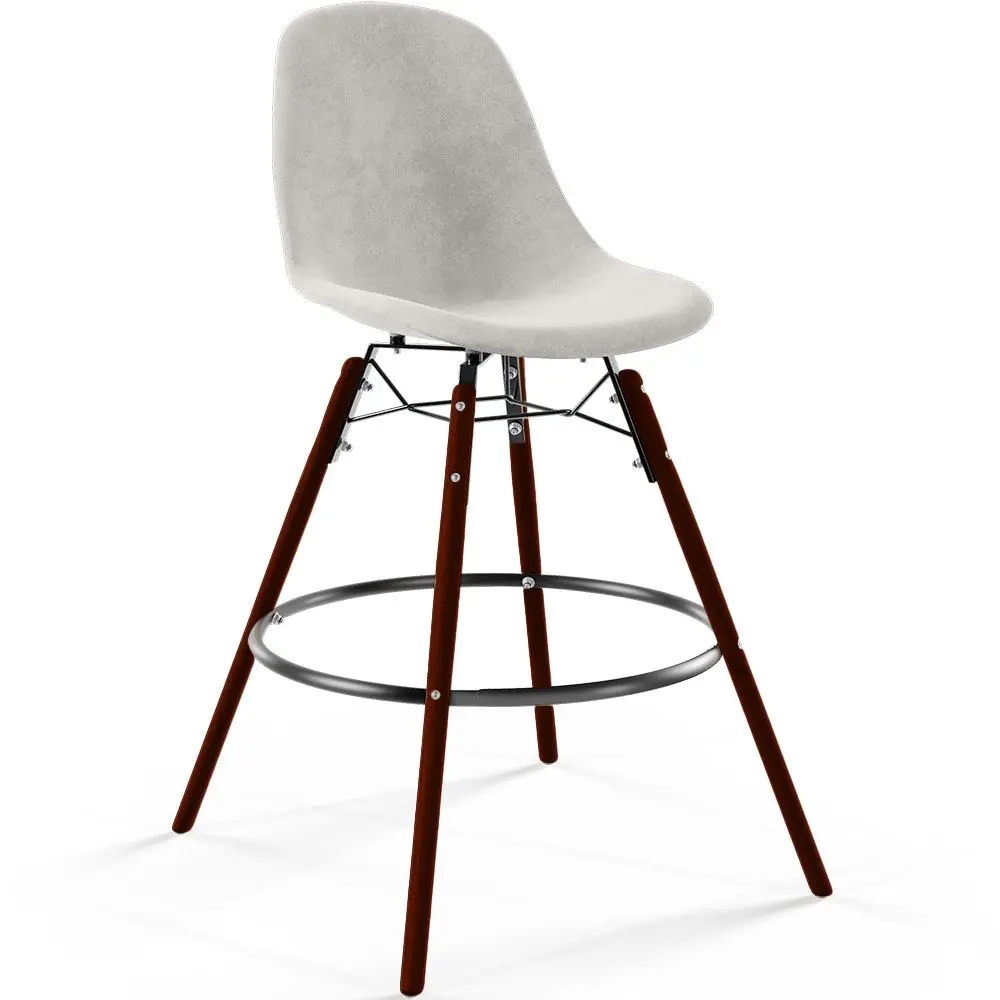  Buy Velvet Bar Stool - Scandinavian Design and Dark Wood Legs - Lumi Light grey 61598 - in the EU