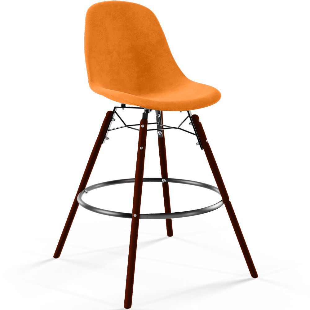  Buy Velvet Bar Stool - Scandinavian Design and Dark Wood Legs - Lumi Orange 61598 - in the EU