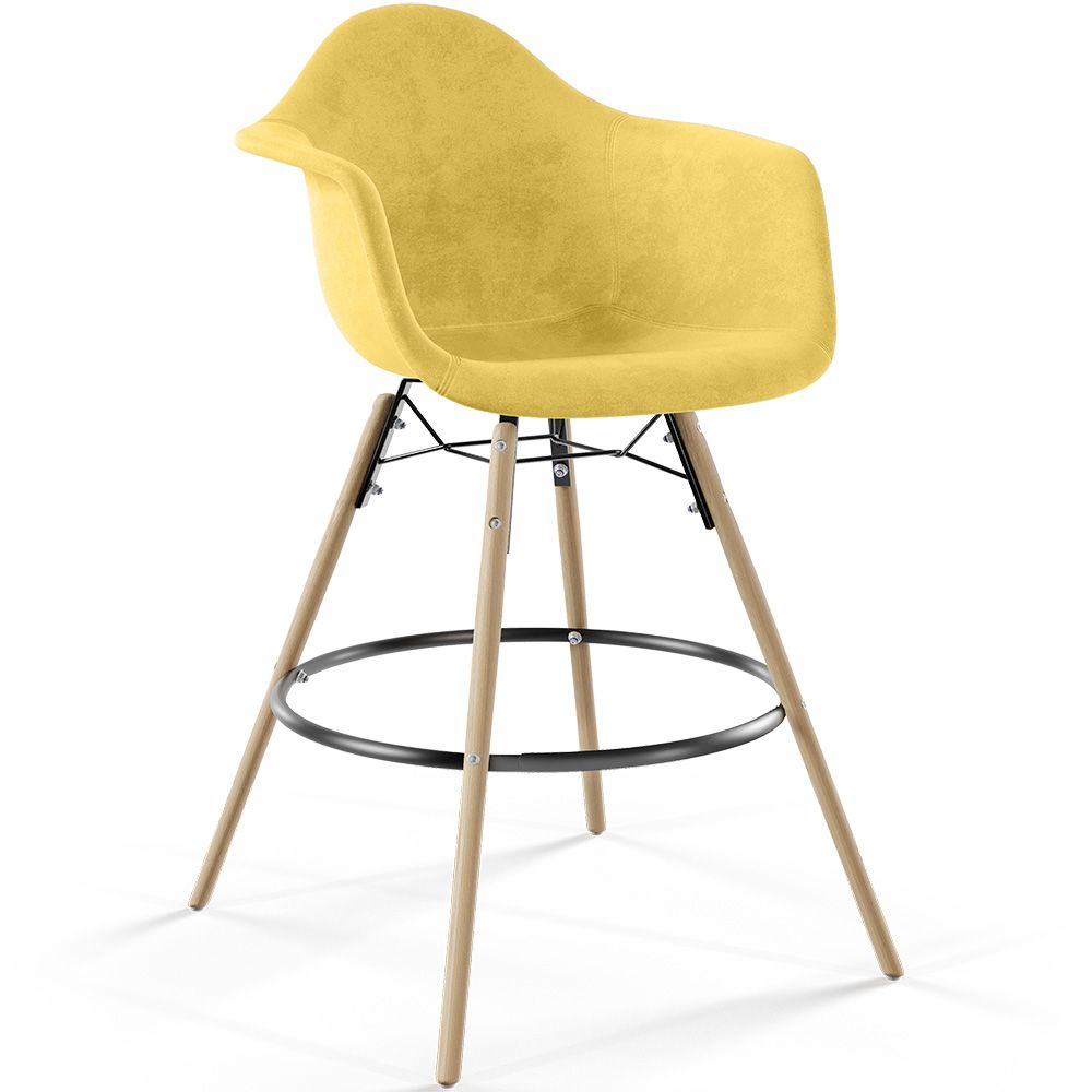 Buy Velvet Bar Stool - Scandinavian Design and Wooden Legs - Skandiva  Yellow 61597 - in the EU