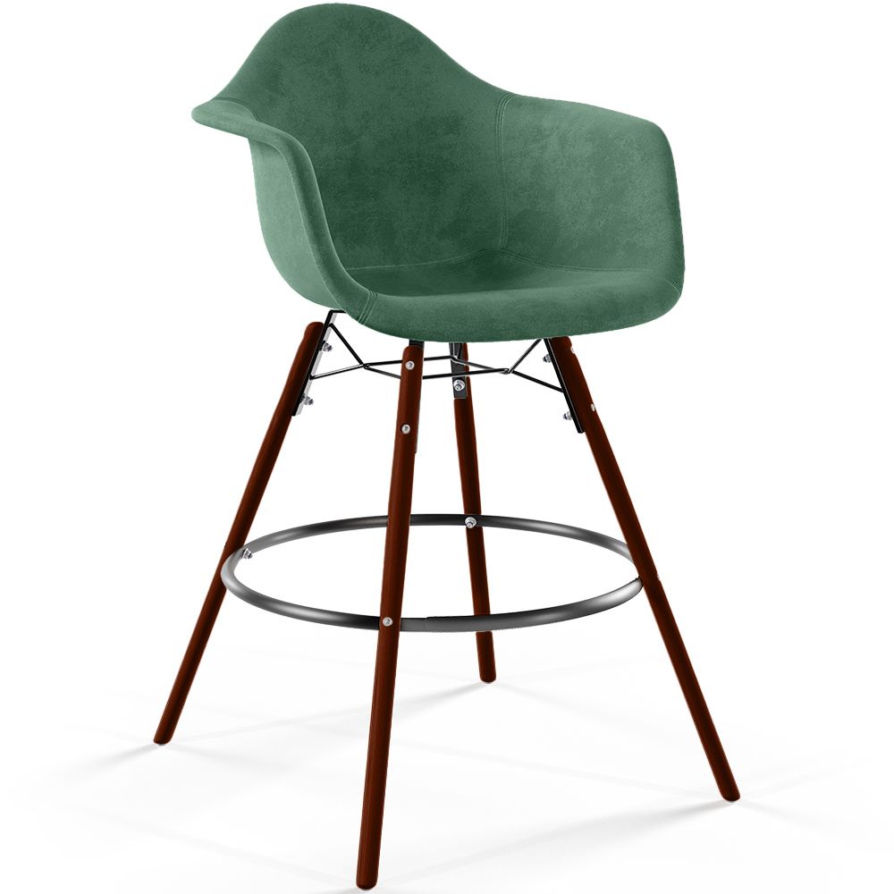  Buy Velvet Bar Stool - Scandinavian Design and Dark Wood Legs - Skandiva  Dark green 61599 - in the EU