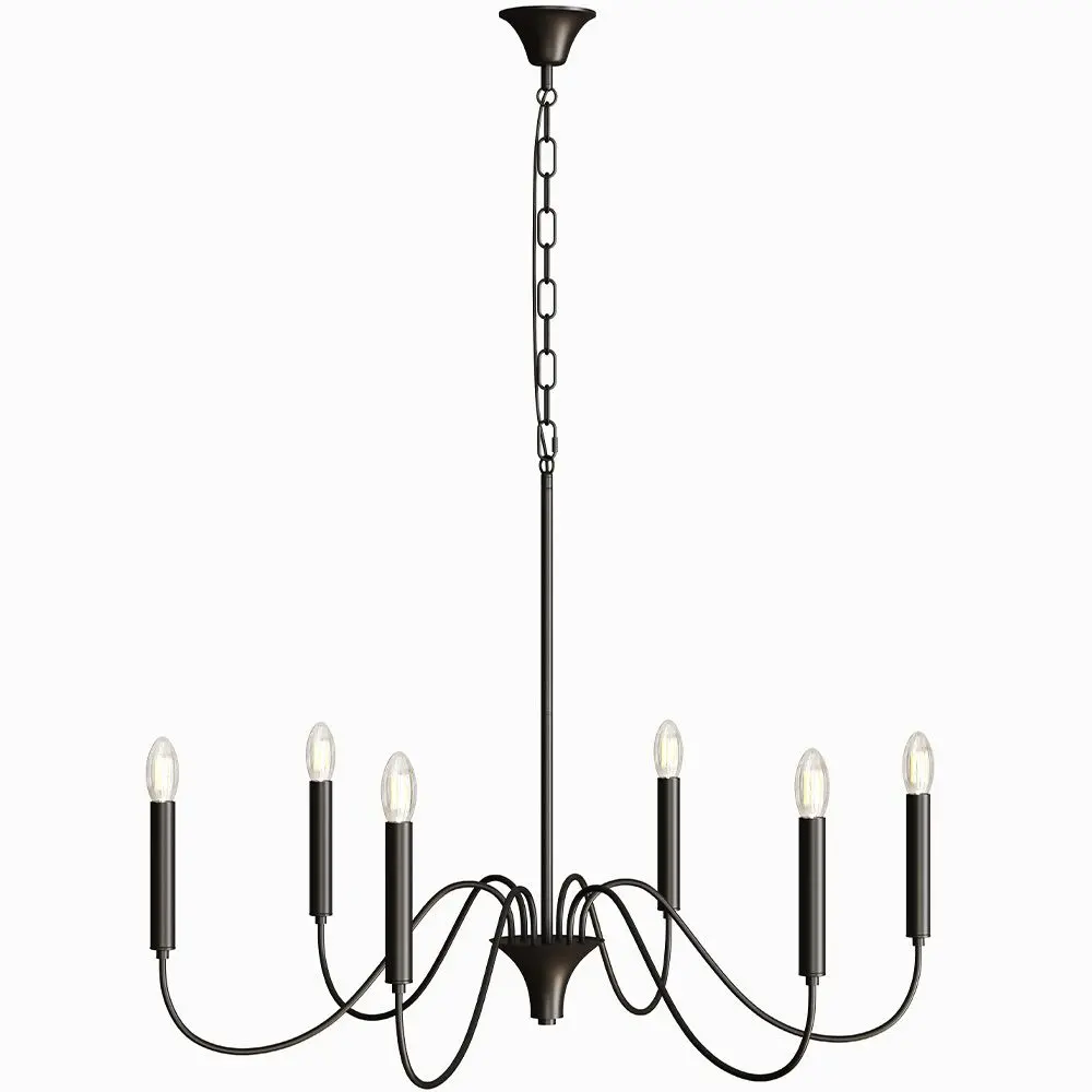  Buy Matte Black Metal Chandelier Style Pendant Lamp – 6 Arms - Lumora Black 61741 - in the EU