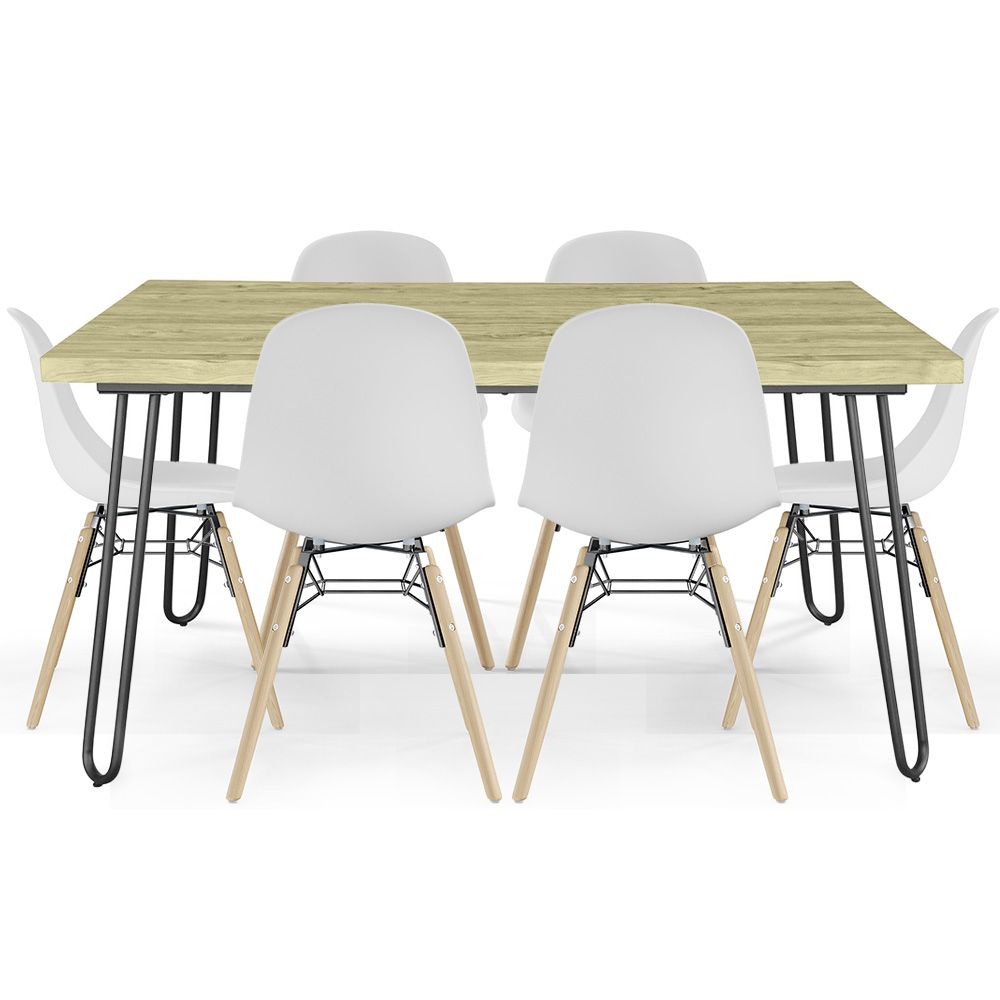  Buy Set Table Hairpin (90x150 cm) + 6 Dining Chairs Nordic Lumi White 61752 - in the EU