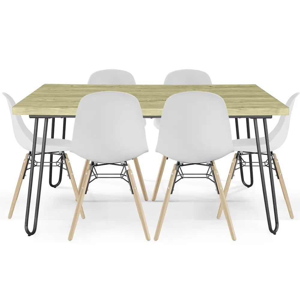  Buy Set Table Hairpin (90x150 cm) + 6 Dining Chairs Nordic Lumi White 61752 - in the EU