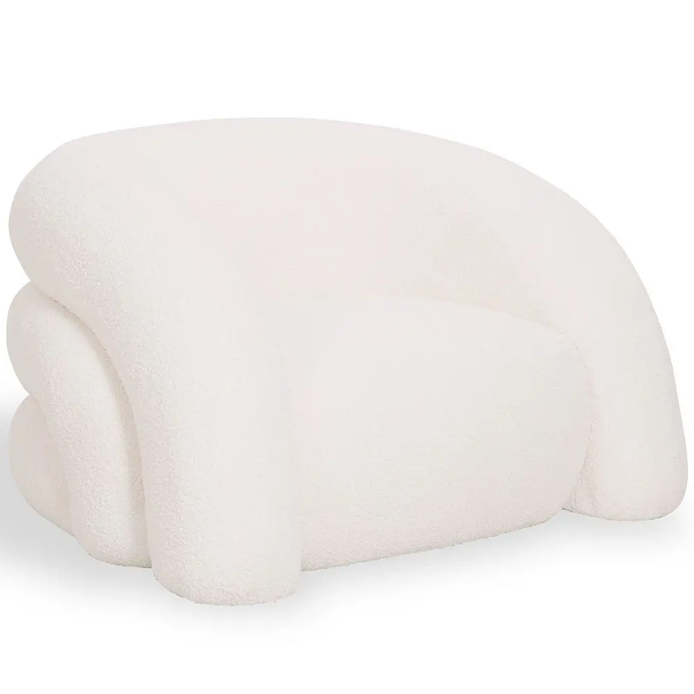  Buy Modern Armchair Upholstered In Cream White Bouclé Fabric – Curved And Comfortable Design - Noa White 61753 - in the EU