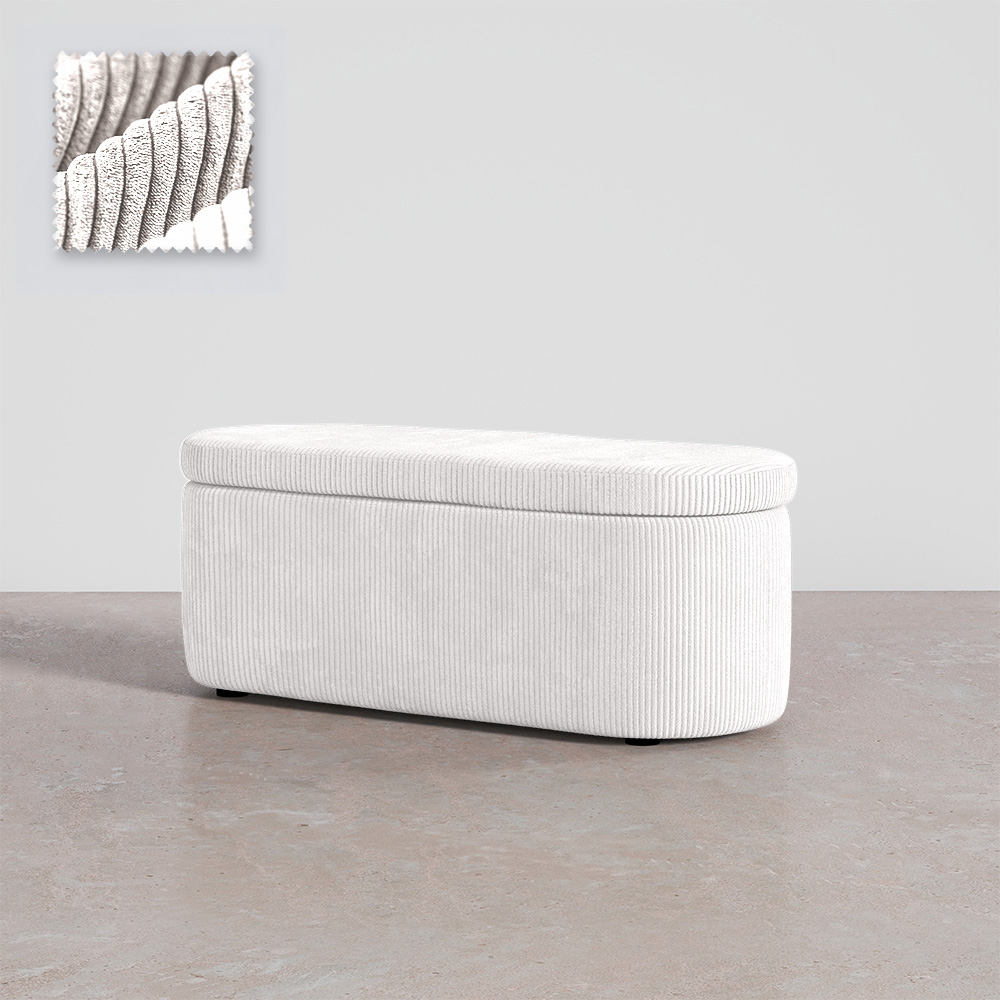  Buy Bench With Internal Storage Upholstered In Velvet Corduroy Fabric - Auren White 61765 - in the EU