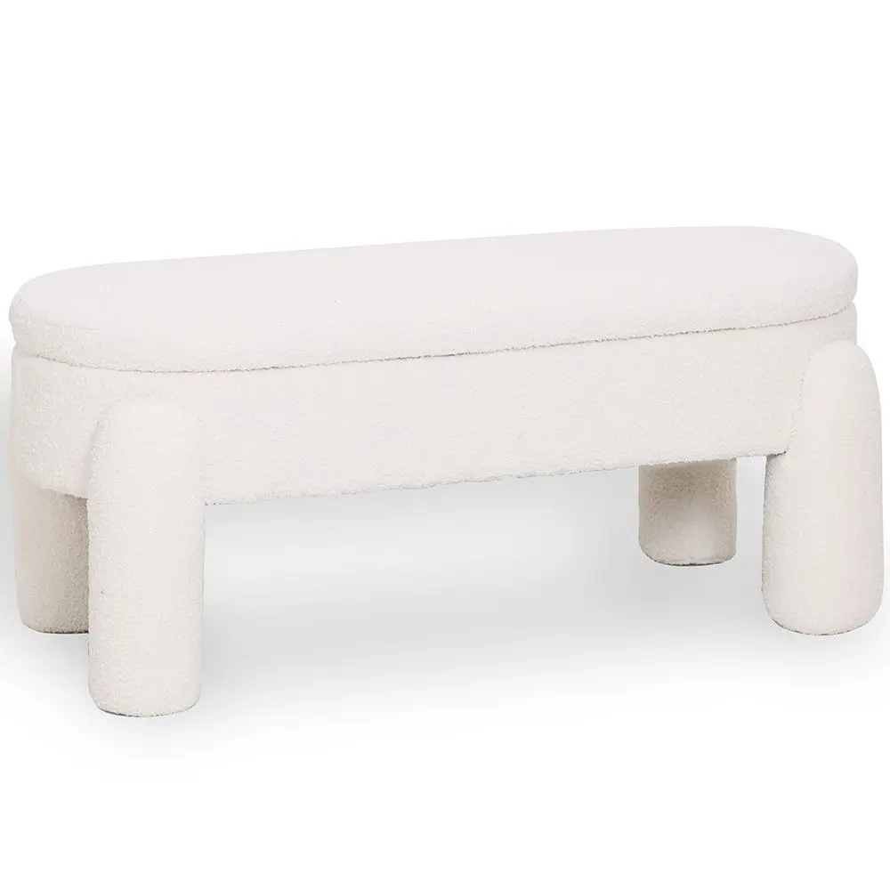  Buy Bench With Storage Upholstered In Off-White Bouclé Fabric – Modern Seat For Living Room And Bedroom - Kylna White 61772 - in the EU