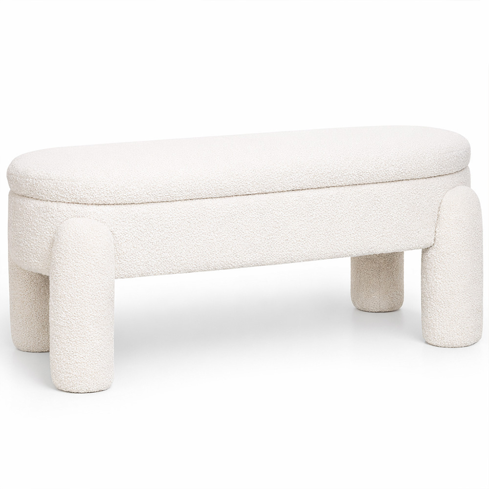  Buy Bench With Storage Upholstered In Off-White Bouclé Fabric – Modern Seat For Living Room And Bedroom - Kylna White 61772 - in the EU