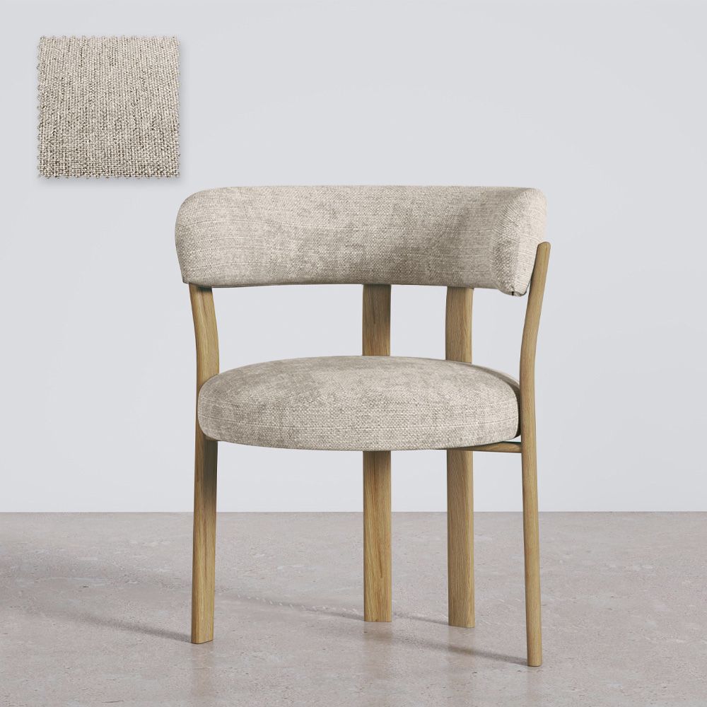  Buy Living room armchair with armrests upholstered in Chenille – Oak-effect legs – Ergonomic and modern design – Essentia Cream 61788 - in the EU