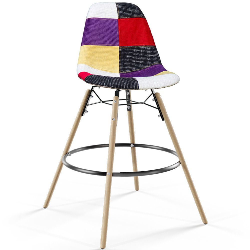  Buy Bar Stool - Patchwork Upholstery - Scandinavian Design and Wooden Legs - Elskar Multicolour 61790 - in the EU